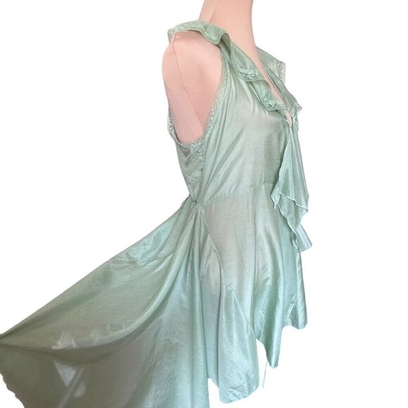 NWT SAGA Flowy Vest Duster Sz.S Mint Green Silk Lace Ruffles Fairy Romantic - Picture 5 of 16